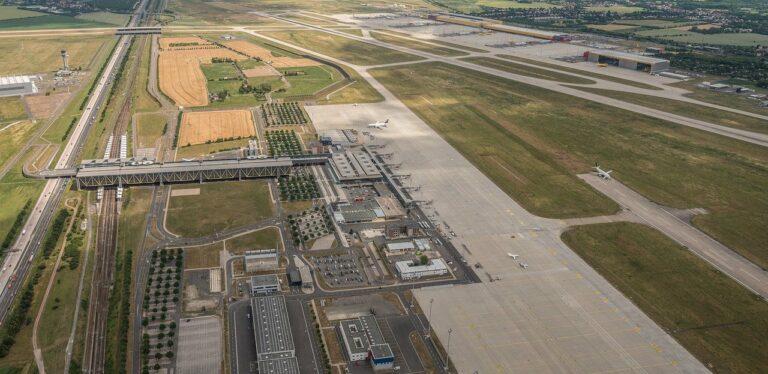 Luftaufnahme des Flughafens Leipzig/Halle